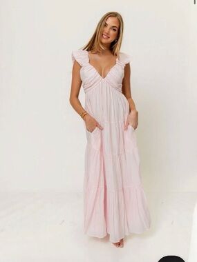 Worth Collective Katy Pleated Bodice Maxi Dress in Light Pink